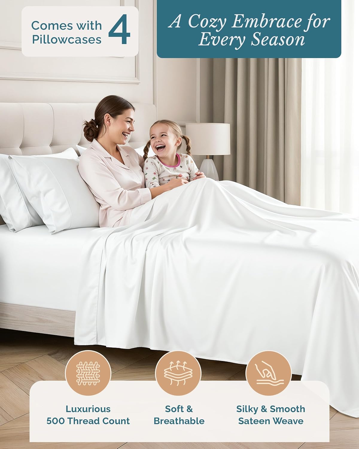 Casa Platino Queen Sheet Set, 6 Piece 100% Cotton Bed Sheet Set with 500 Thread Count Buttery Soft Sateen Finish, Long-Lasting and…