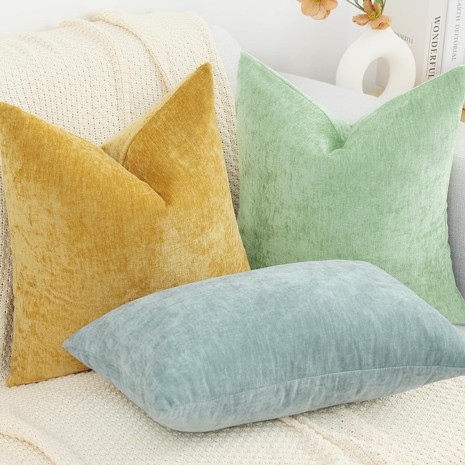 decorUhome Chenille Mineral Yellow Throw Pillow Covers 22x22 Inch Set of 2, Decorative Soft Couch Pillow Covers Solid Dyed Accent Farmhouse…
