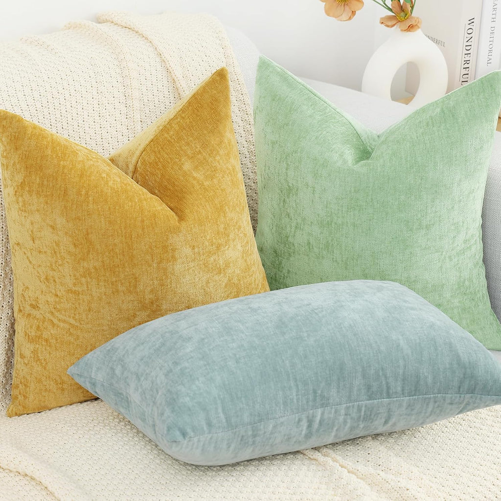 decorUhome Chenille Mineral Yellow Throw Pillow Covers 12x20 Inch Set of 2, Decorative Soft Couch Pillow Covers Solid Dyed Accent Farmhouse…