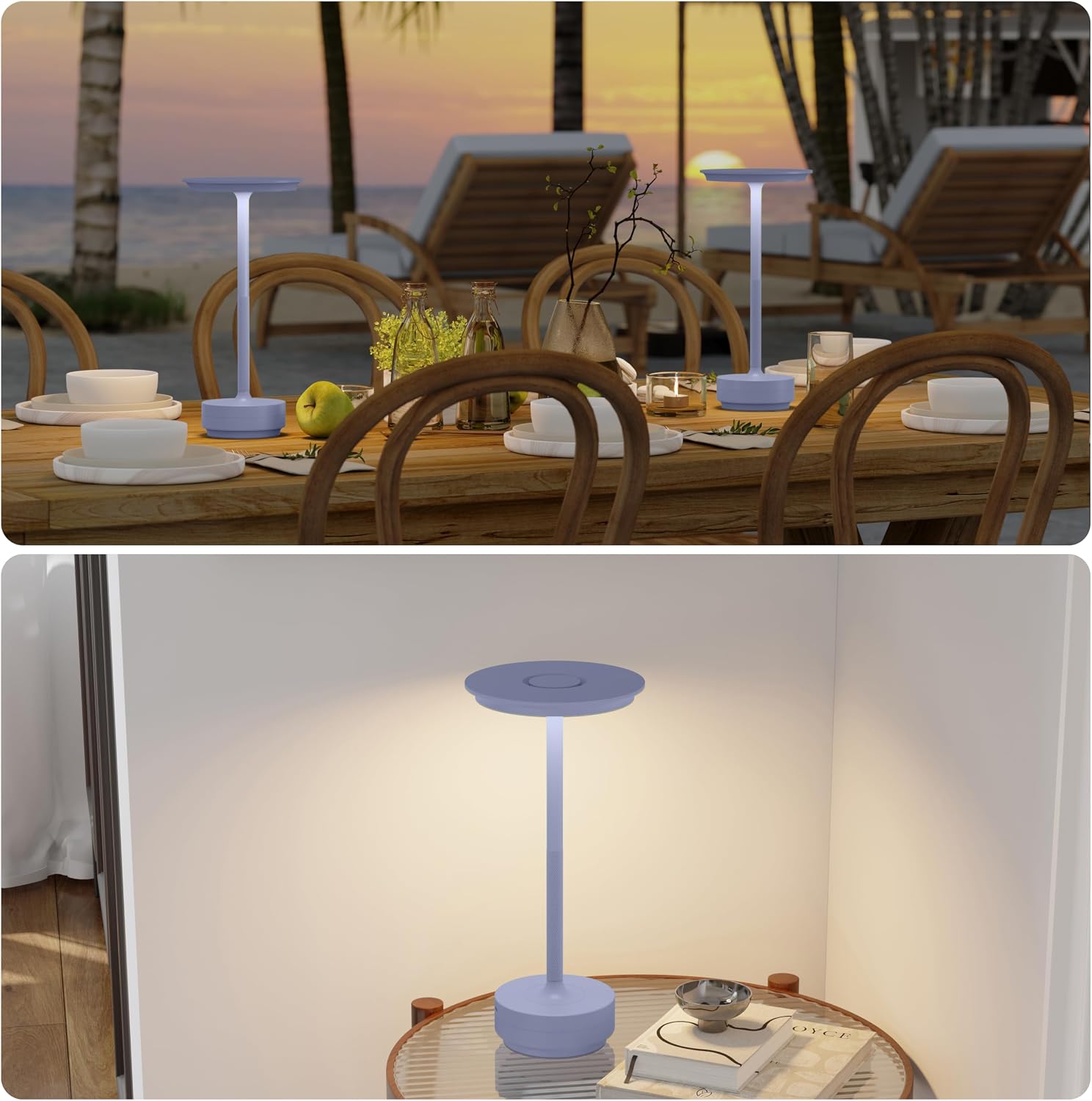 TBBGA 2 Pack Rechargeable Cordless Table Lamps, Portable 5000mAh Outdoor Table Light, 3 Color Stepless Dimming LED Table Lamp with Memory…