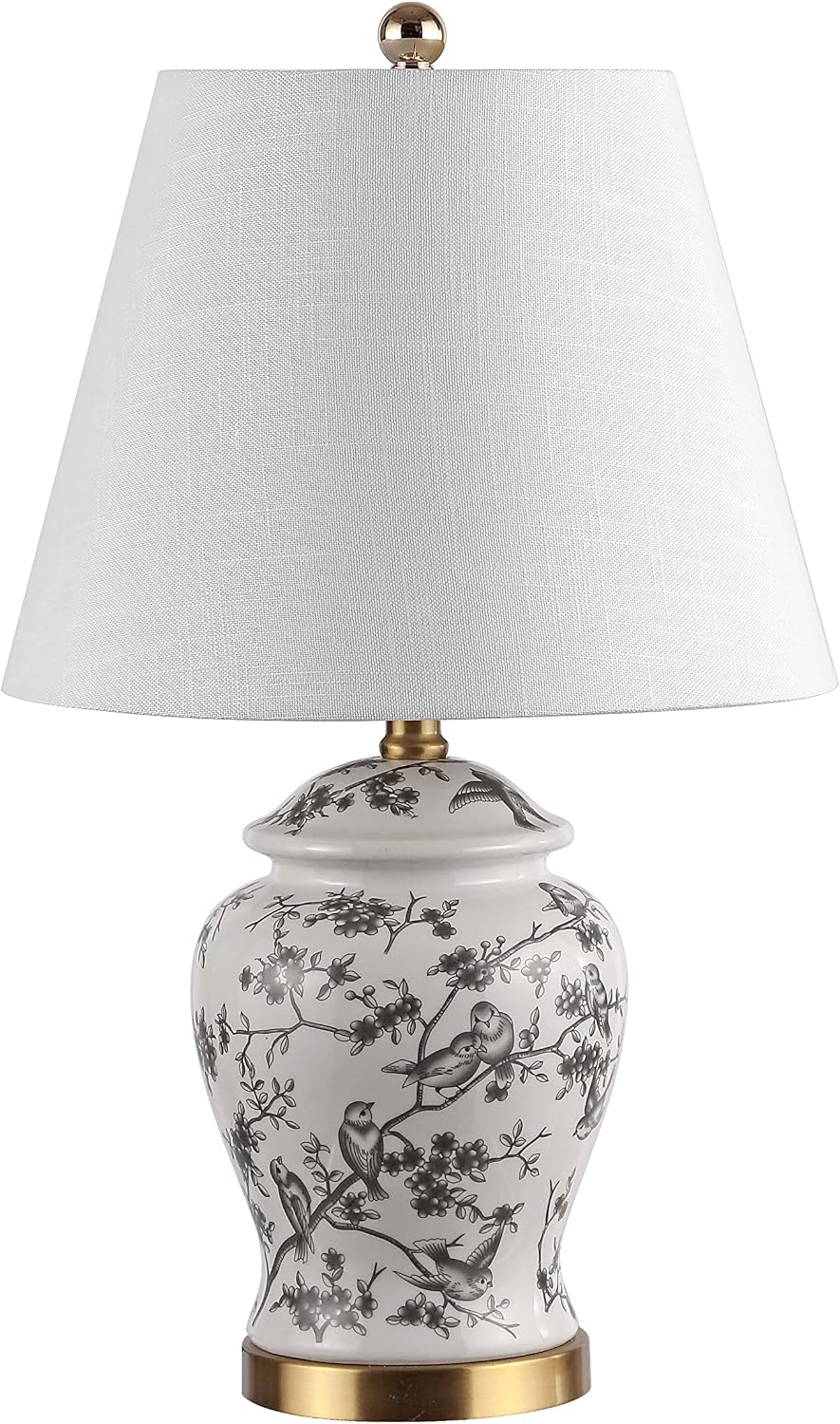 JONATHAN Y 22" Gray/White Ceramic Table Lamp, French Country Chinoiserie Ginger Jar LED Bedside Lamp for Living Room Bedroom, White Linen…