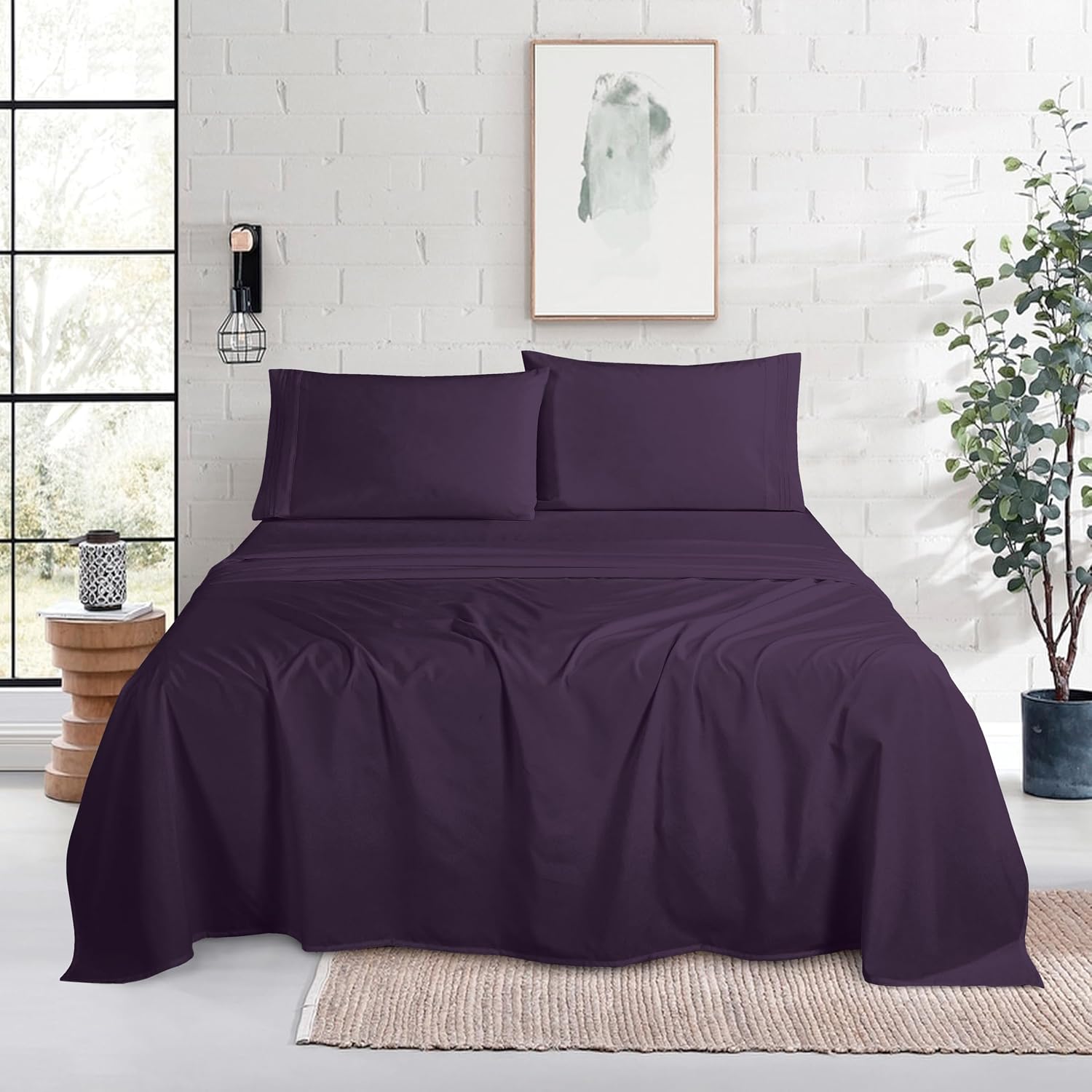 MocassiLuxuryBedding Mocassi King Size 4-Piece Bed Sheet Set - 1800 Hotel Quality Microfiber 18-24 Inches Extra Deep Pocket Fitted Sheet- L…
