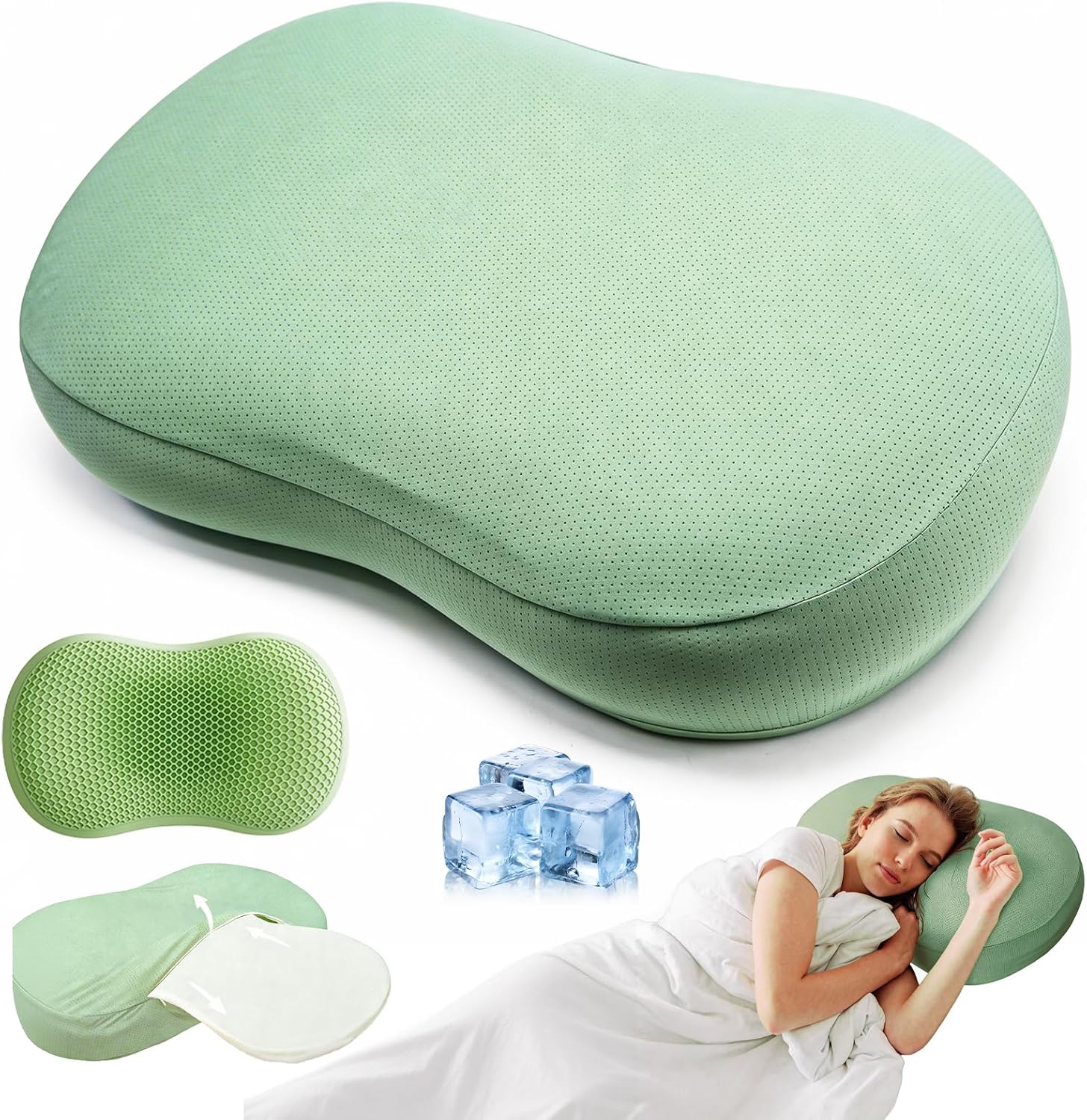 YUNZMENG Cooling Pillow for Side & Back Sleepers, Adjustable Height Memory Foam Pillow with TPE Cooling Gel, Ergonomic Support for N…