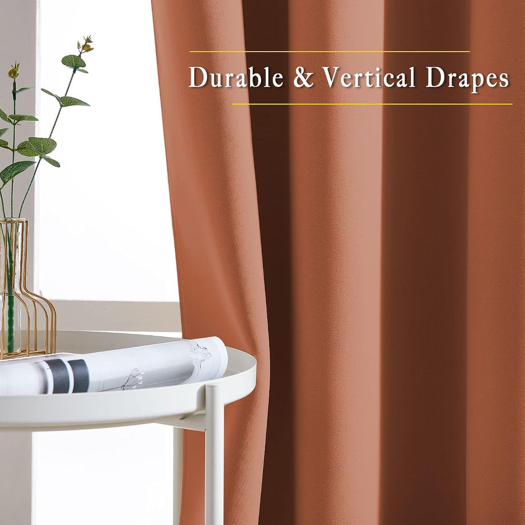 Nicetown Blackout Burnt Orange Curtains 84 inches Long - Grommet Top Room Darkening Thermal Curtains Sound Blocking Window Treatments for B…