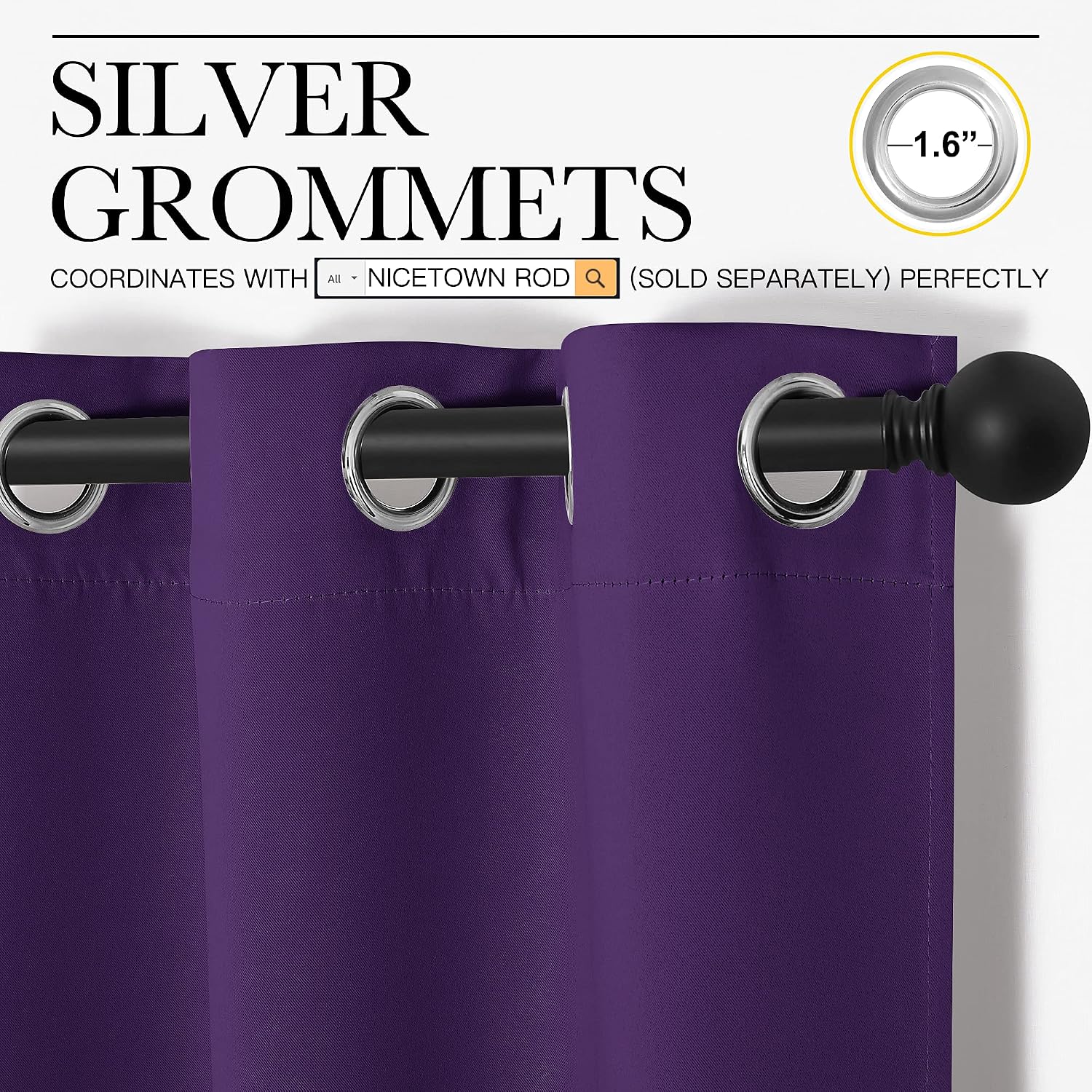 NICETOWN Purple Kitchen Blackout Curtains, Home Decoration Thermal Insulated Solid Ring Top Blackout Curtains/Drapes for Bedroom(Set of…