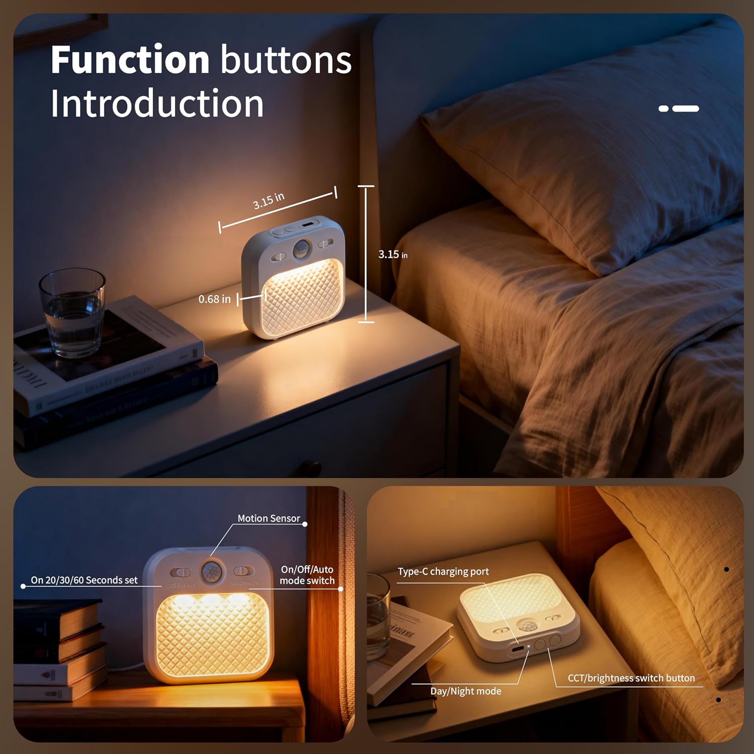 Motion Sensor Night Light, Rechargeable Magnetic LED Closet Light with 3 Color Temperatures & Stepless Dimming, Type-C Charging…