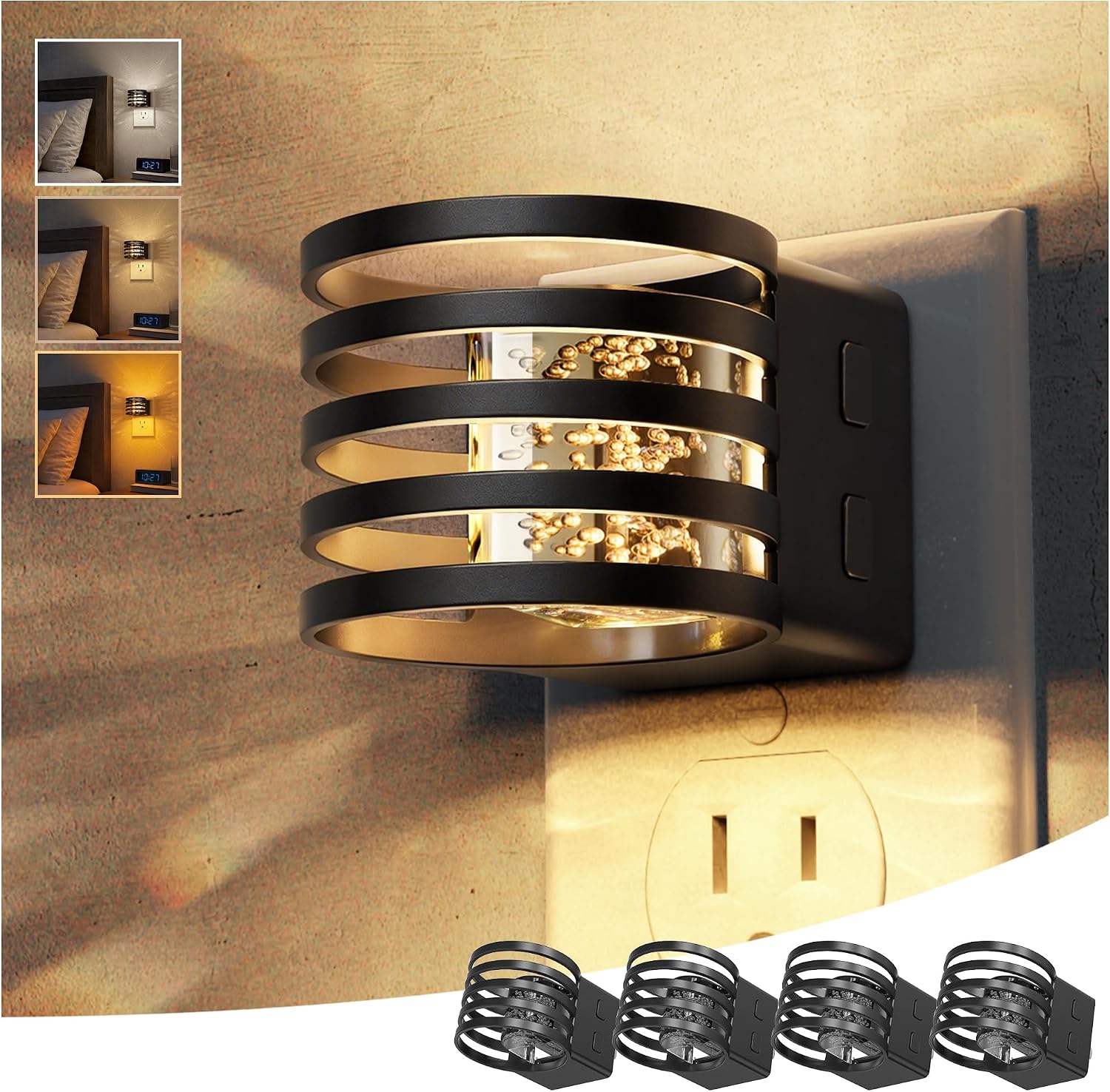 L LOHAS LED Night Lights Plug into Wall, 4 Pack 3CCT Night Light with Dusk to Dawn Sensor, Amber/3000K/5000K Color Changing Night-Lights…