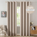 Miulee Linen Textured Curtains Solid 100% Blackout for Bedroom Thermal Insulated Natural Beige Grommet Room Darkening Curtains & Drapes Lux…