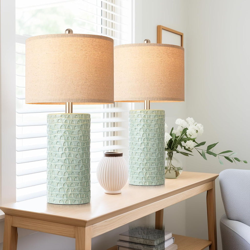 PARTPHONER 23" Modern Ceramic Table Lamp Set of 2, Table Lamps for Living Room, Rustic Farmhouse Bedside Lamps Nightstand lamp for…