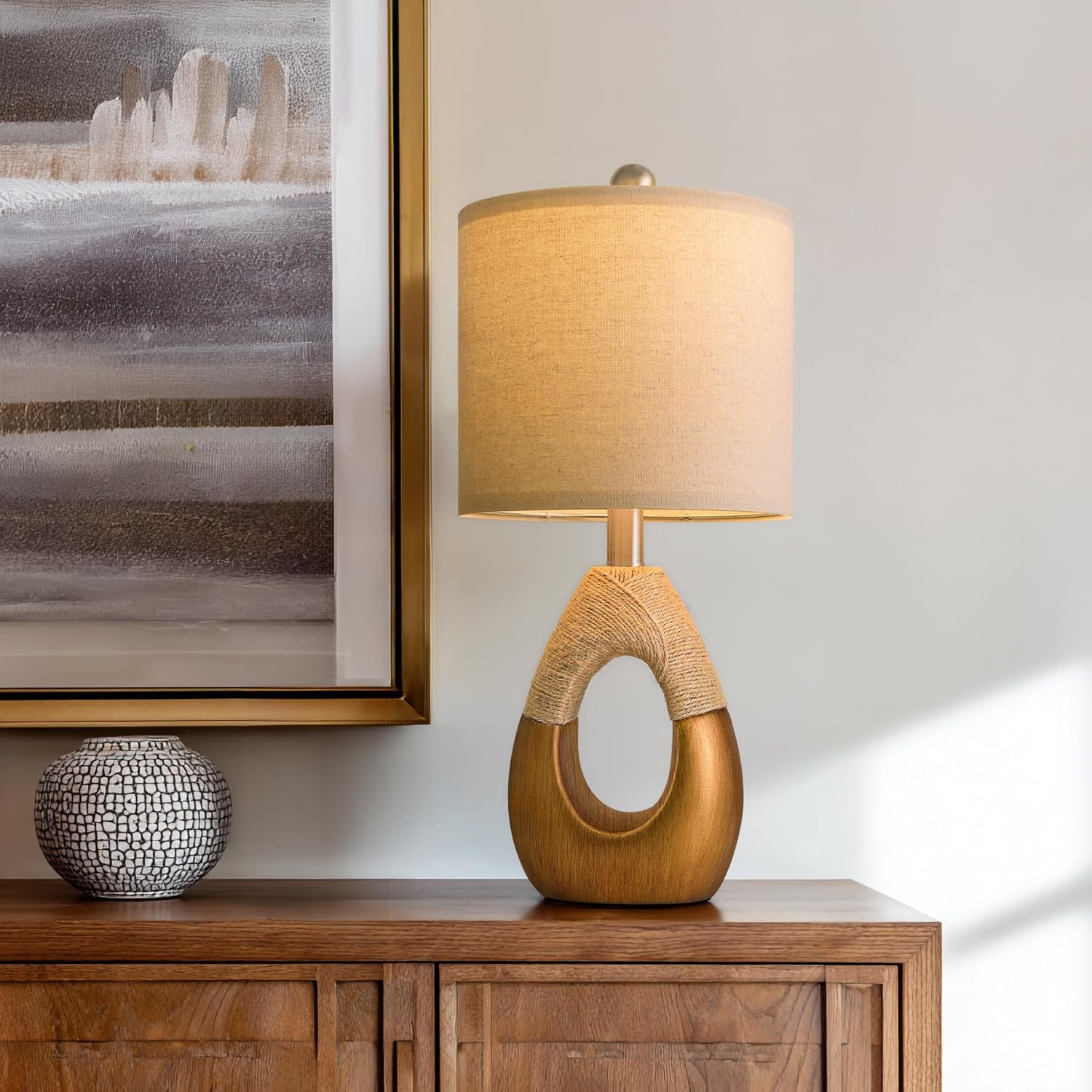 OYEARS 19" Table Lamps Set of 2, Boho Lamps for Living Room, Rustic Bedside Lamps for Bedroom, Farmhouse Rattan Table Lamp, Small Space…