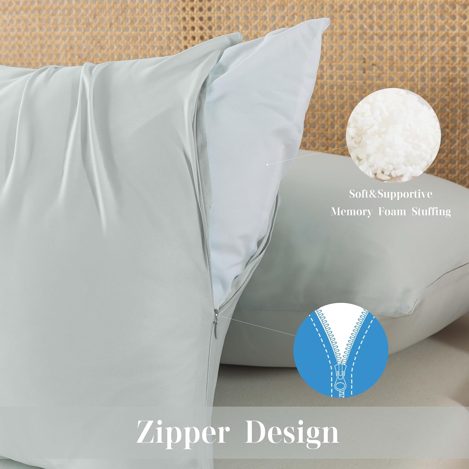 WhatsBedding Memory Foam Body Pillow with Zippered Cooling Cover, Full Body Pillow for Adults, Long Pillow for Sleeping, Fluffy…