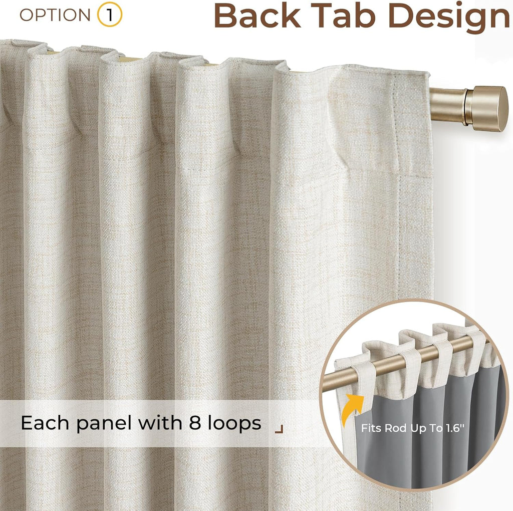 Inovaday 100% Blackout Curtains 63 Inches Length 2 Panels Set, Back Tab/Rod Pocket Linen Black Out Curtains for Bedroom, Thermal Insulated…