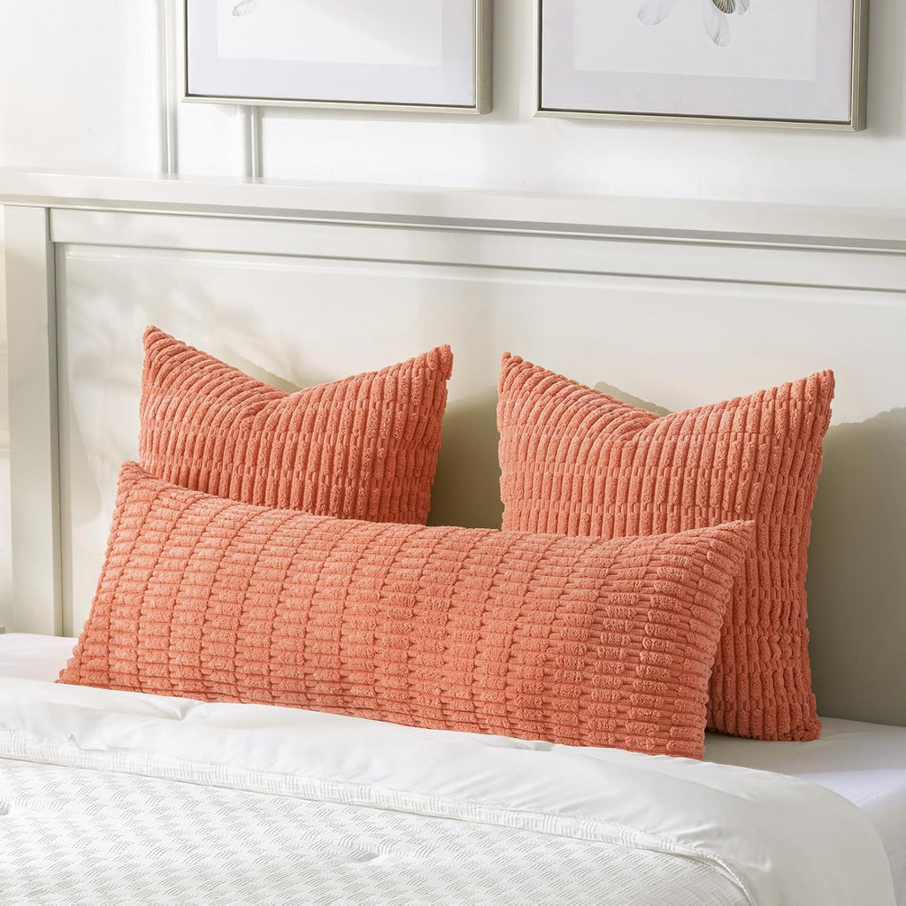 Fancy Homi Decorative Throw Pillow Covers for Bed Couch Bedroom Bench, Soft Corduroy Solid Pillow Case, Rustic Farmhouse Boho Room…