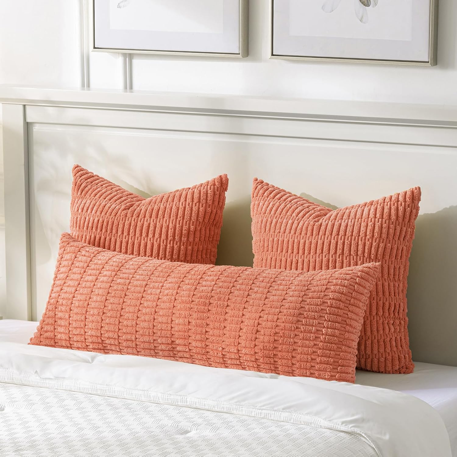 Fancy Homi Decorative Throw Pillow Covers for Bed Couch Bedroom Bench, Soft Corduroy Solid Pillow Case, Rustic Farmhouse Boho Room…