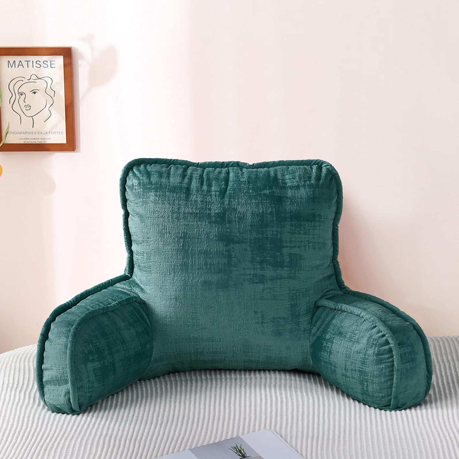 Bytide DIY Assembly Art Velvet Backrest Reading Bed Rest Pillow with Arms & Pockets, 18" H for Sitting in Bed Couch Sofa, Back Support Cush…