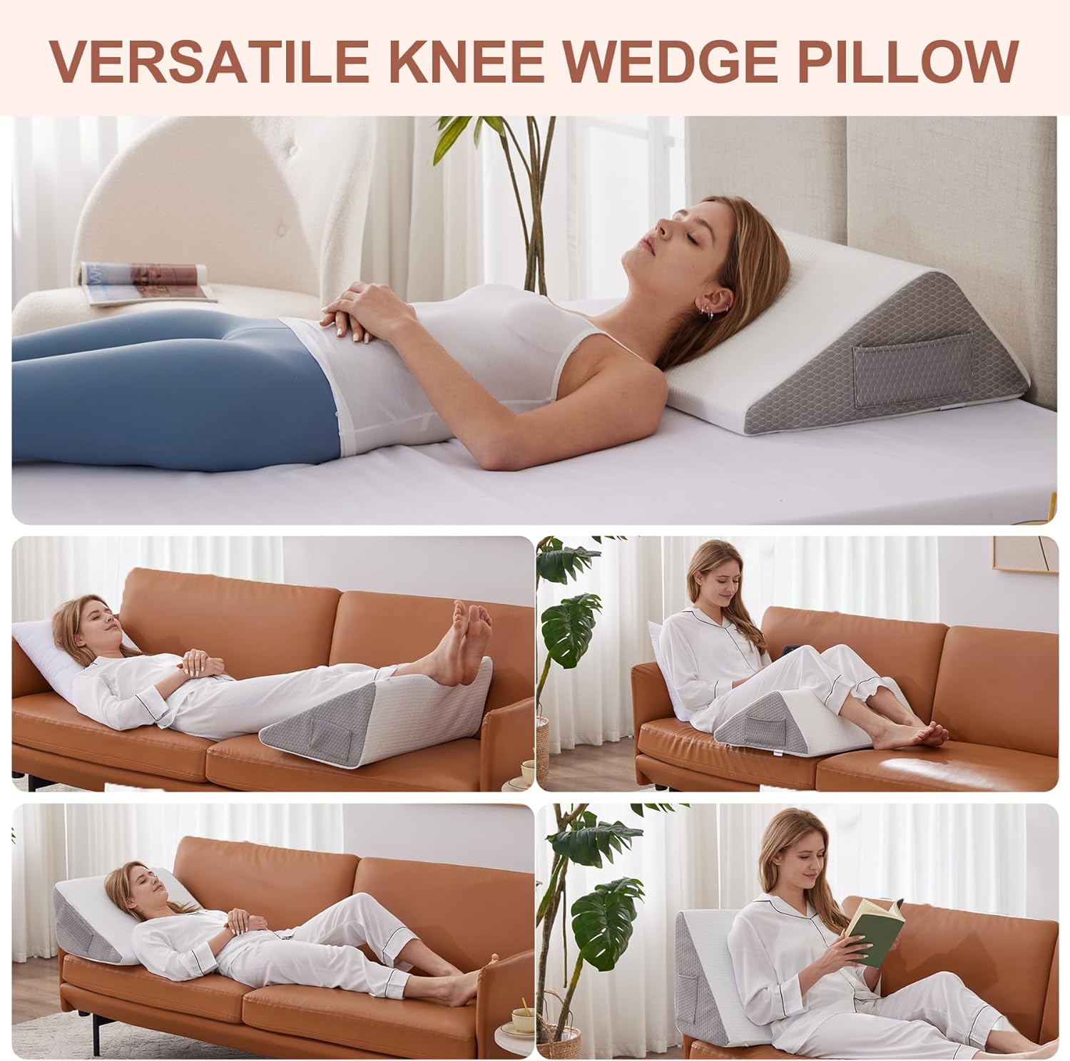 Bedluxe Knee Wedge Pillow, Memory Foam Leg Pillow Bed Wedge for Sleeping, Post Surgery Triangle Pillow Wedge for Knee Support, Leg Elevatio…