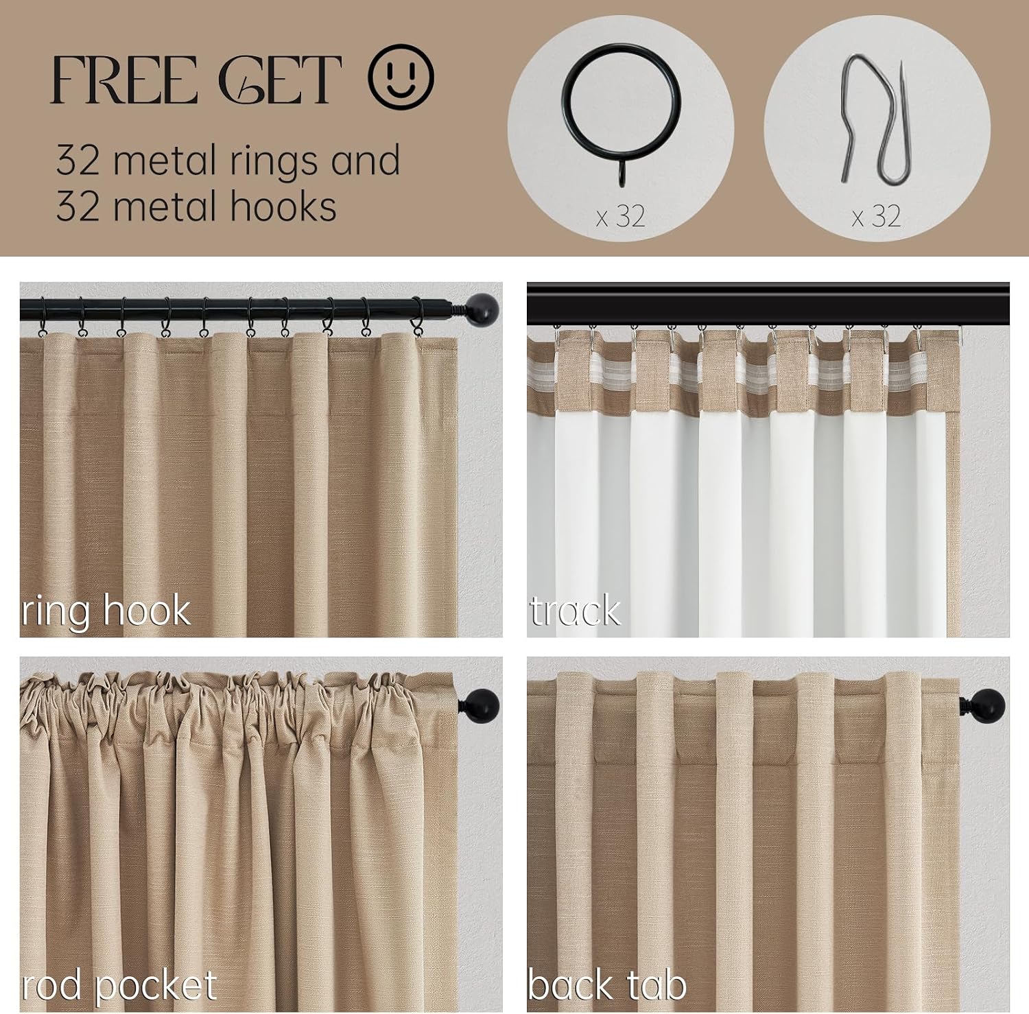 Topfinel Tan Blackout Curtains for Living Room 100 inch Long, Thick Linen Pinch Pleat Curtains with Hooks Bedroom Apartment Window Treatment…