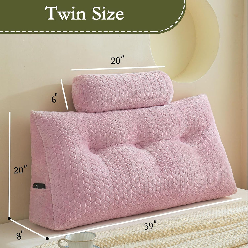 Yourmoon YOUR MOON Wedge Headboard Pillow Twin Size, Triangular Wedge Backrest Pillow with 1 Pack Neck Roll Pillows, Headboard Pillow for B…