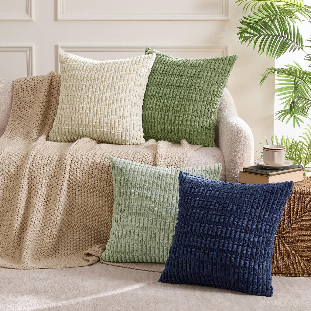 MIULEE Soft Corduroy Spring Throw Pillow Covers Set of 4 Green Blue 18x18 Inch Modern Farmhouse Boho Decorative Accent Cushion Covers for…