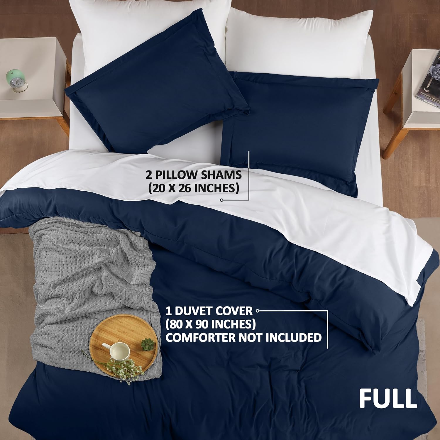 Utopia Bedding Duvet Cover Full Size - 3 Piece with Zipper Closure - 1 Comforter Cover 80X90 Inches & 2 Pillow Shams 20X26 Inches (Navy)…