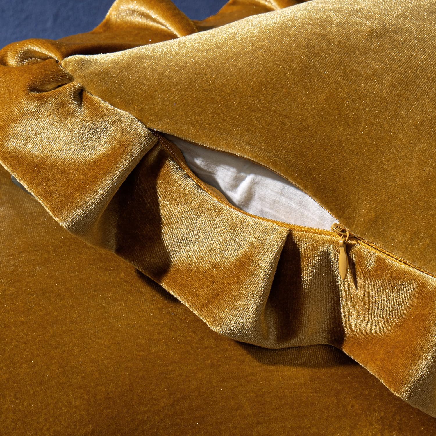 MIULEE Velvet Ruffle Throw Pillow Covers Soft Luxurious Golden Camel Pack of 2 18x18 Inch Square Cushions Vintage Gothic Decorative…