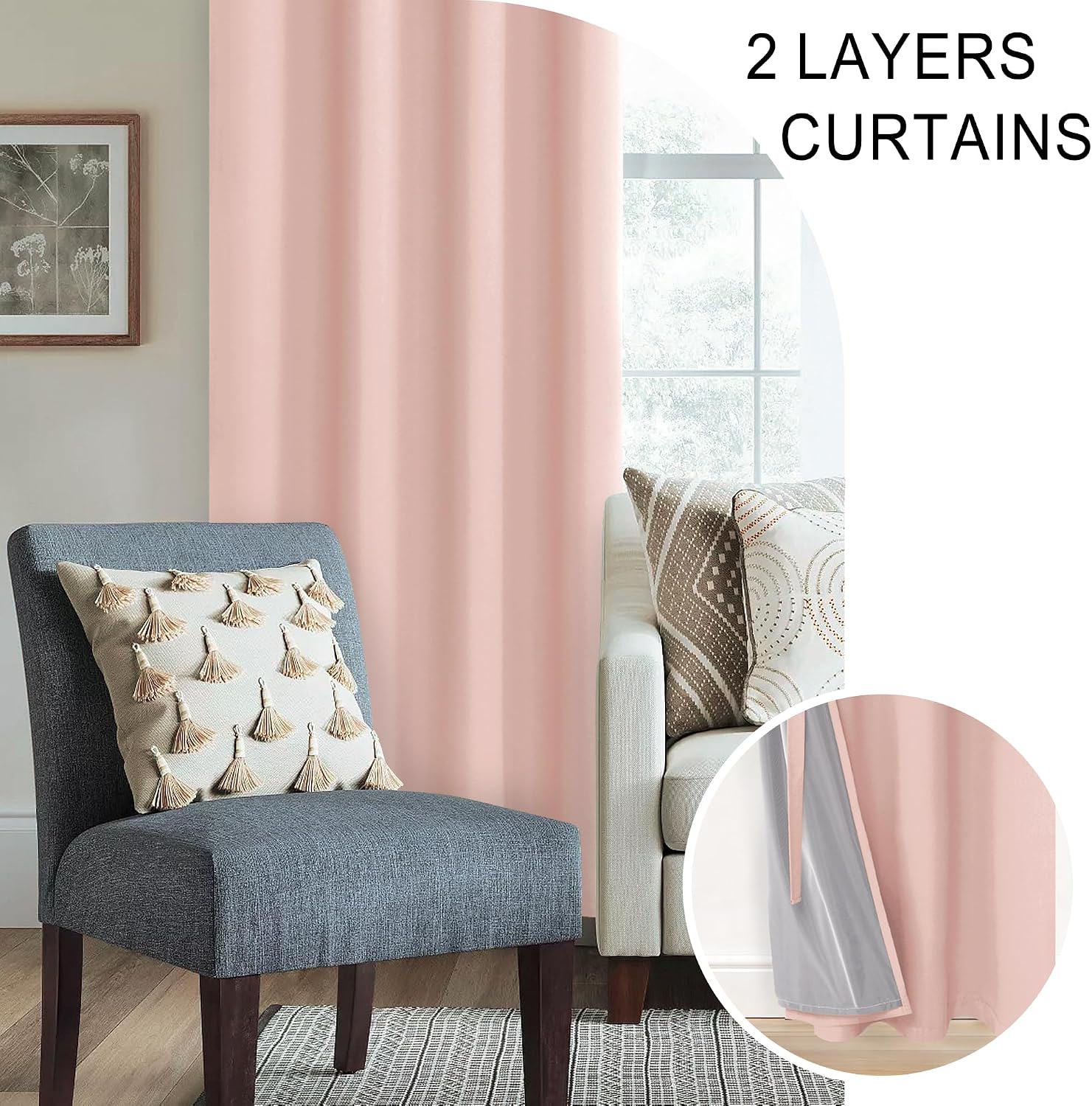 Xwzo 100% Blackout Curtains 2 Panels with Tiebacks- Exra Wide Thermal Insulating and Full Light Blocking Window Curtains with Black Liner f…