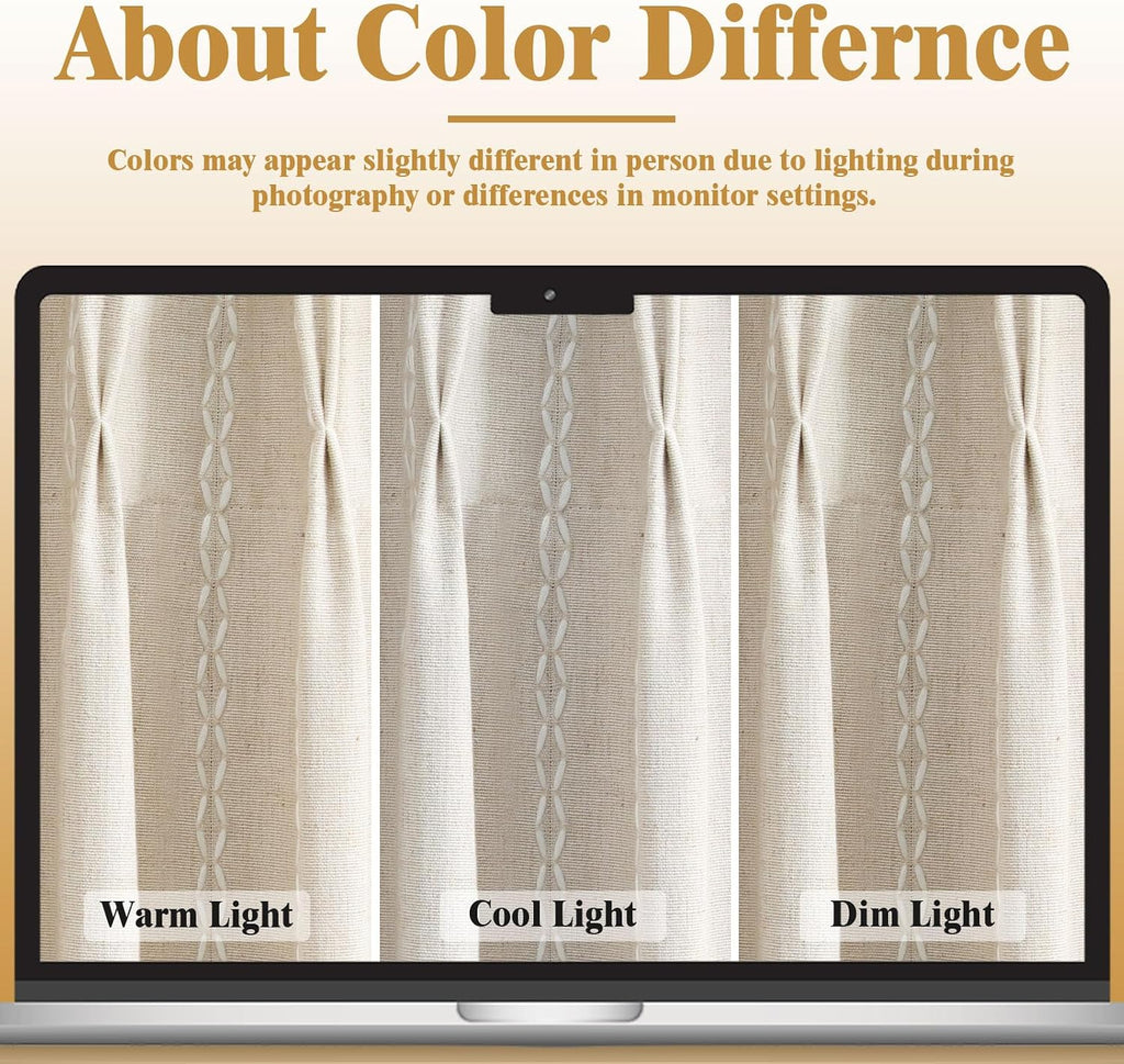 XOGUIBO Pinch Pleated Look Blackout Curtains 84 Inch Length, 2 Panels Linen Textured Boho Neutral Drapes for Living Room Bedroom Far…