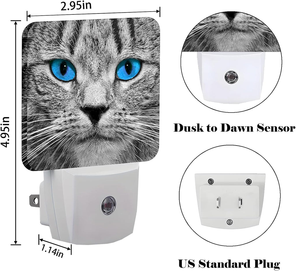 Blue Eyes Cat Night Light, Plug Into Wall with Dusk to Dawn Light Sensors, Warm Nightlights for Bedroom, Bathroom, Hallway, Kitchen, Gifts…