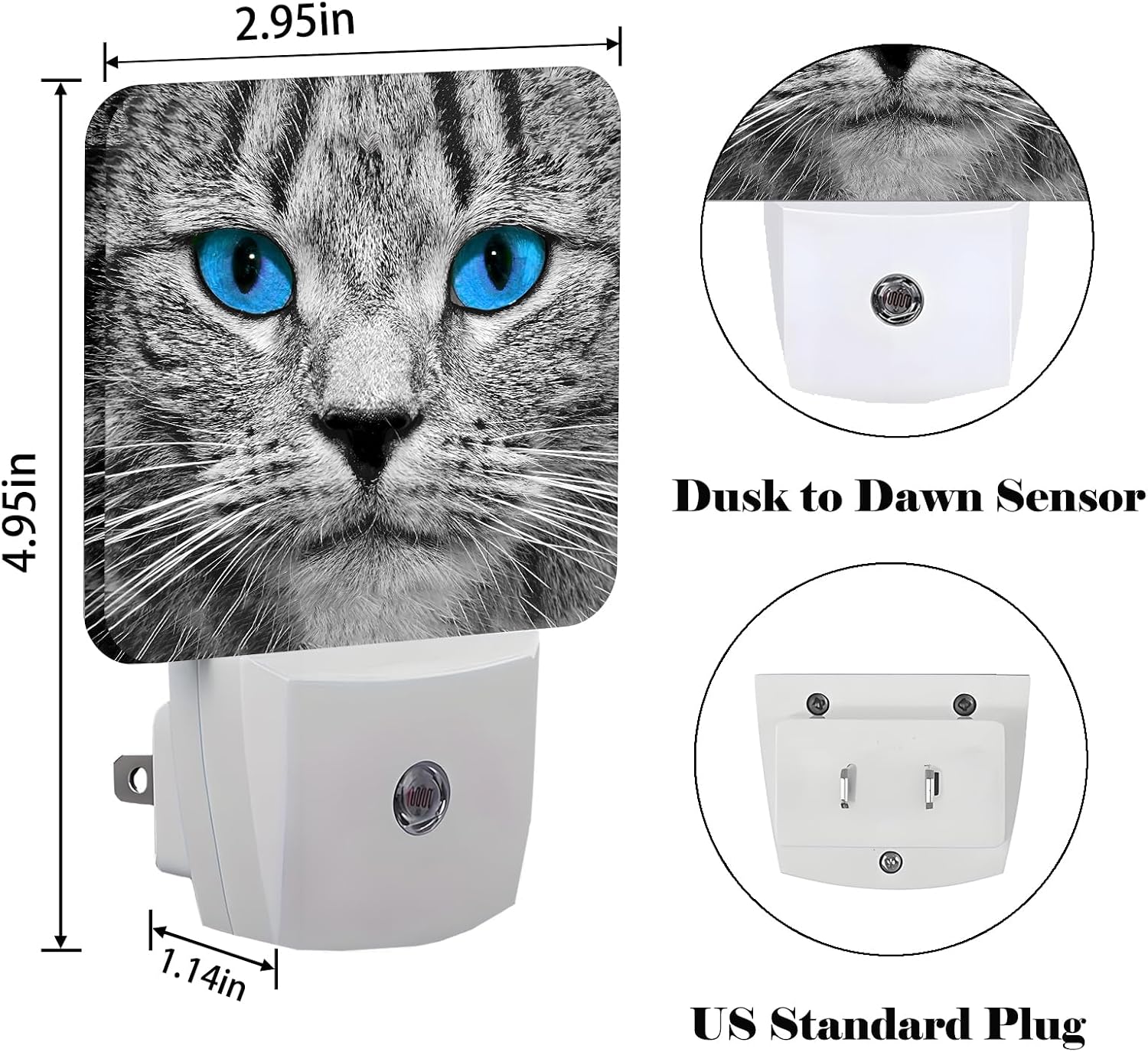 Blue Eyes Cat Night Light, Plug Into Wall with Dusk to Dawn Light Sensors, Warm Nightlights for Bedroom, Bathroom, Hallway, Kitchen, Gifts…