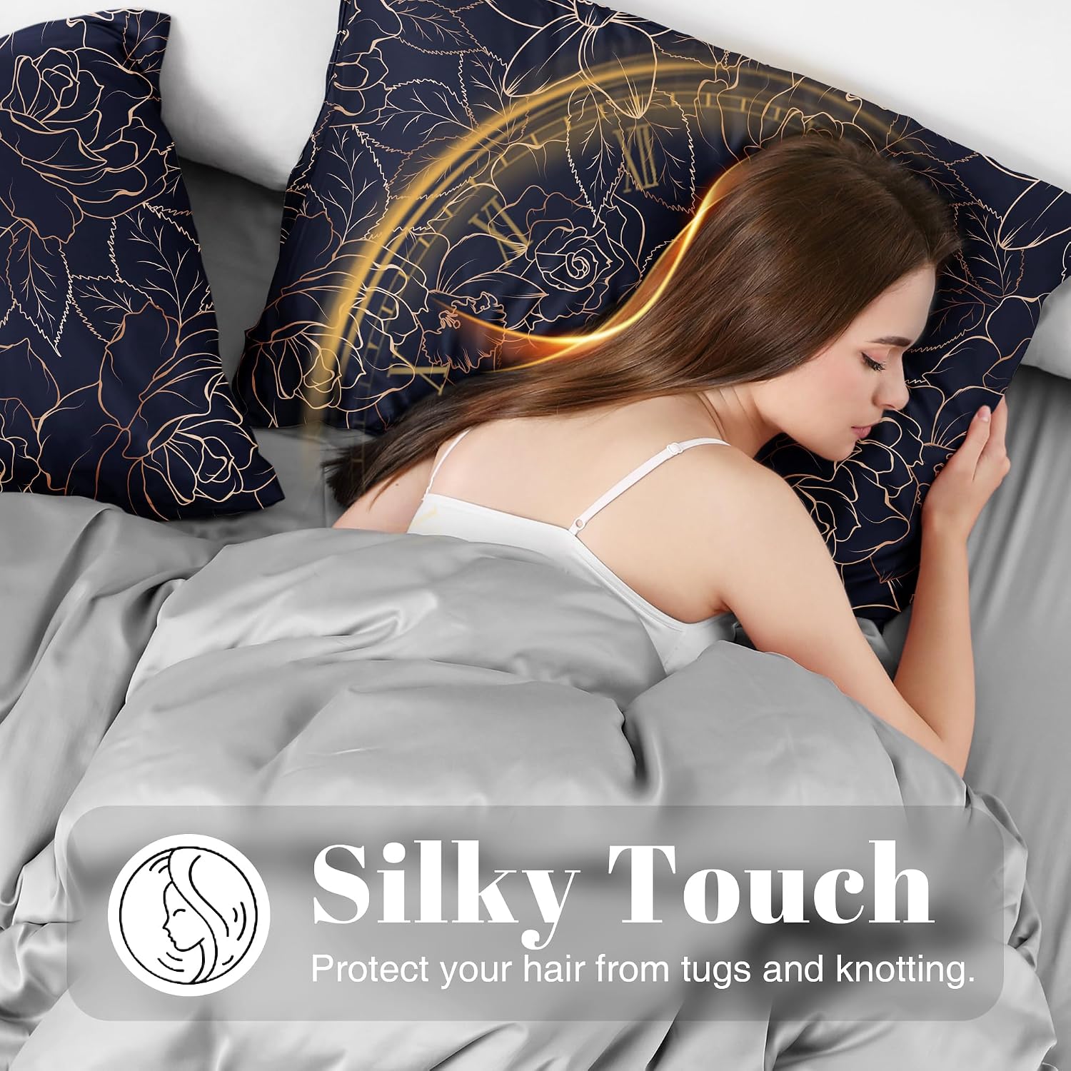 EXQ Home Satin Pillowcase for Hair and Skin- Rose on Blue Silk Pillowcase 2 Pack 20x26 inches - Standard Size Pillow Cases with Envelope…