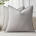 decorUhome Summer Decorative Linen Throw Pillow Covers 18x18 Inch Set of 2 Light Grey Pillow Covers with Flange Edges Soft Farmhouse Boho A…