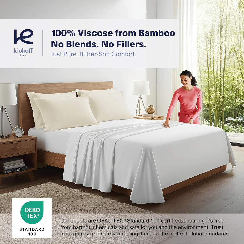KickoffHome Kickoff Viscose Bamboo Pillowcase, Standard, Set of 2, 100% Organic Hidden Zippered Viscose Bamboo Pillow Case Standard Size, C…