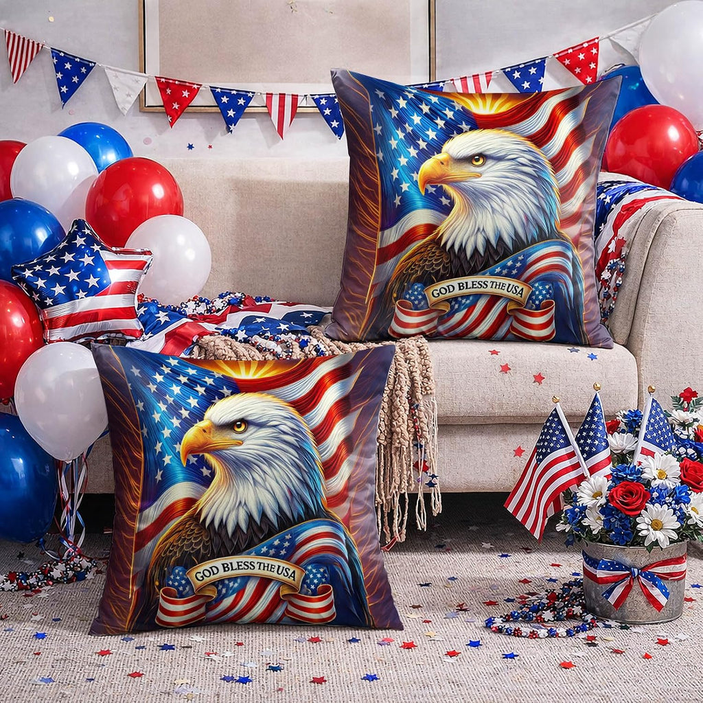 BlissYard Patriotic Eagle Pillow Covers 18x18 Set of 2 American Flag Throw Pillow Covers 4th of July Patriotic Pillow Covers Satin…