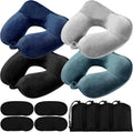 Sintuff 4 Sets Inflatable Travel Pillows for Airplanes with Compact Bag and Blindfold Velvet Inflatable Neck Pillow for Traveling Head…
