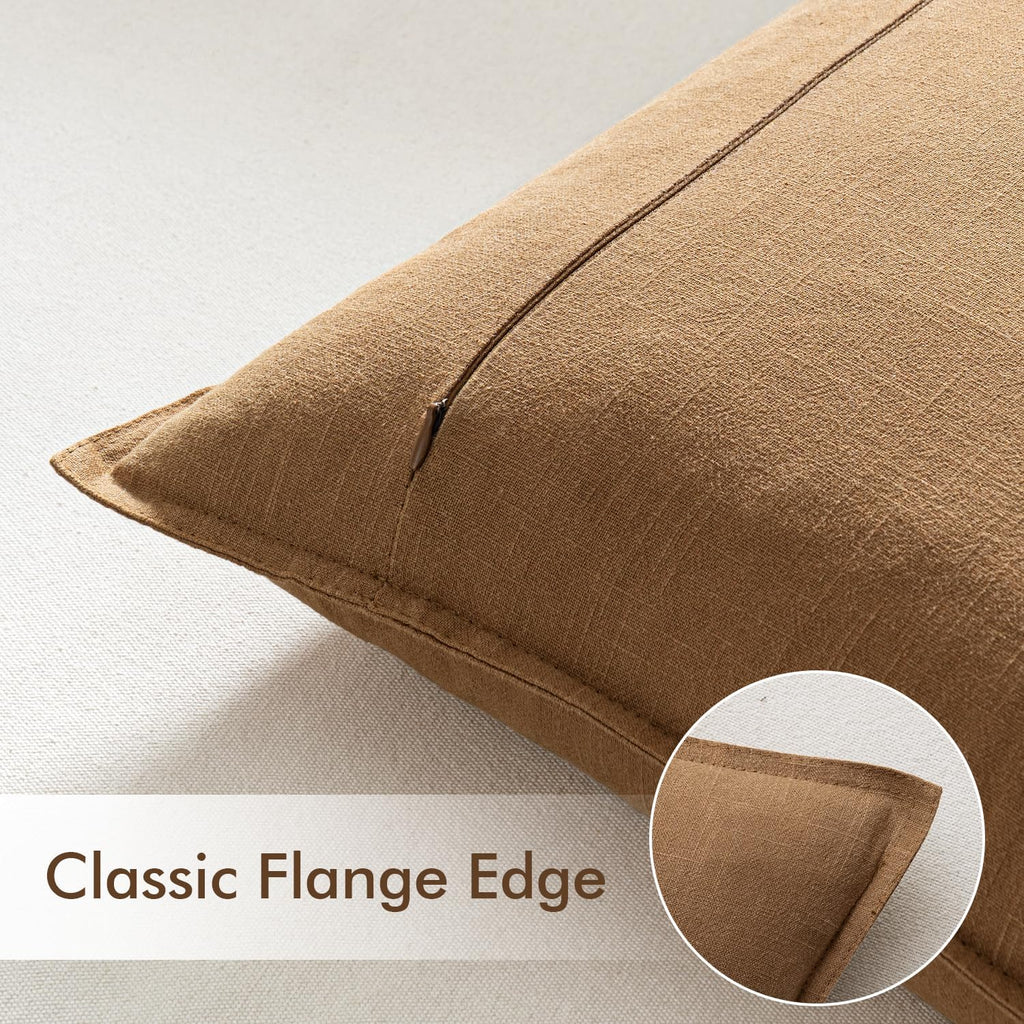 EMEMA Decorative Linen Throw Pillow Covers 24x24 Inch Brown Boho Farmhouse Neutral Couch Throw Pillows for Bed Pack of 2 Accent…