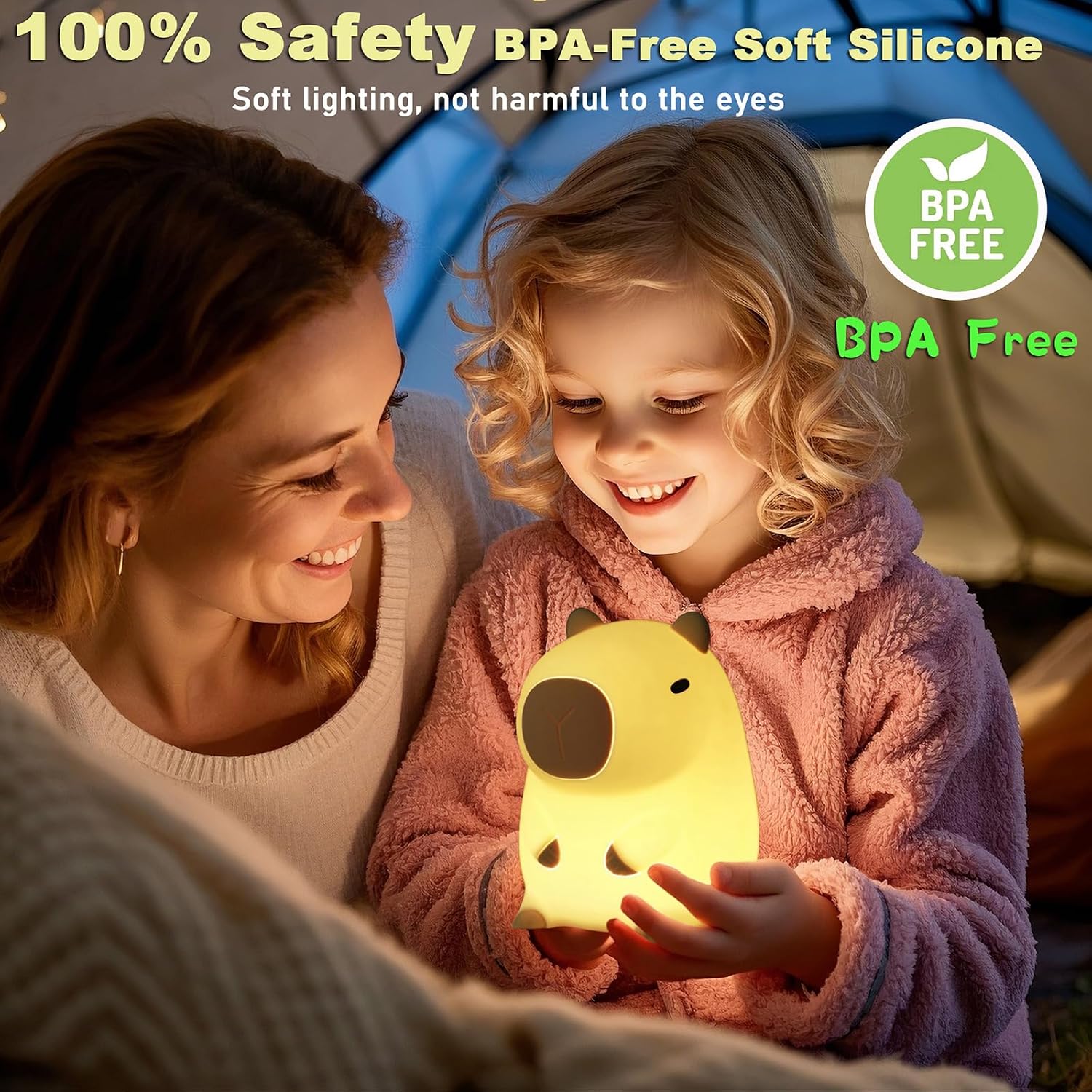 Cute Capybara Night Light, LED Squishy Animal Night Lamp, Soft Silicone Novelty Nightlight, Kids Funny Capybara Lamp Gifts,2 Level Dimmable…