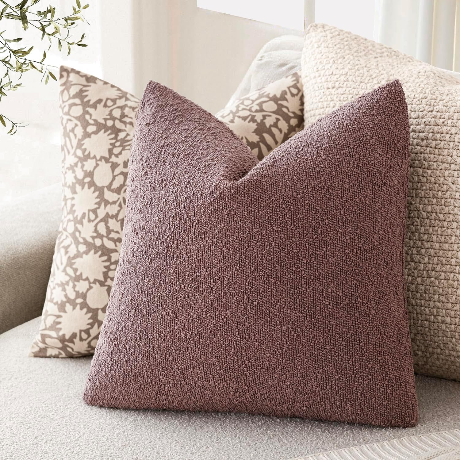 Foindtower Decorative Textured Boucle Throw Pillow Covers Accent Solid Pillow Cases Neutral Soft Cozy Couch Cushion Case for Chair Sofa…