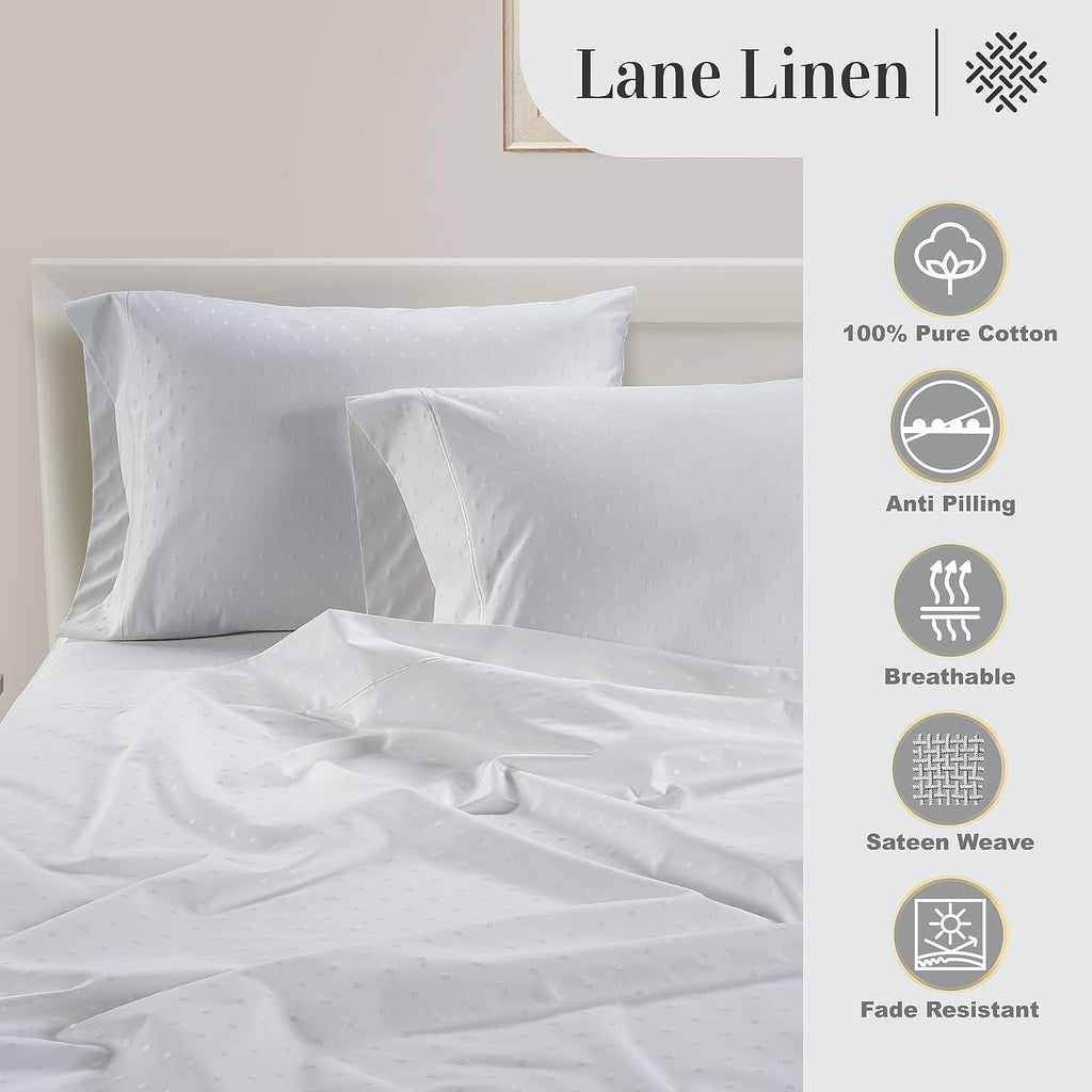 LaneLinen LANE LINEN Pillows Queen Size Set of 2, Soft 100% Egyptian Cotton, Cool & Smooth Pillow Cases - Swiss Dot - White Cotton White