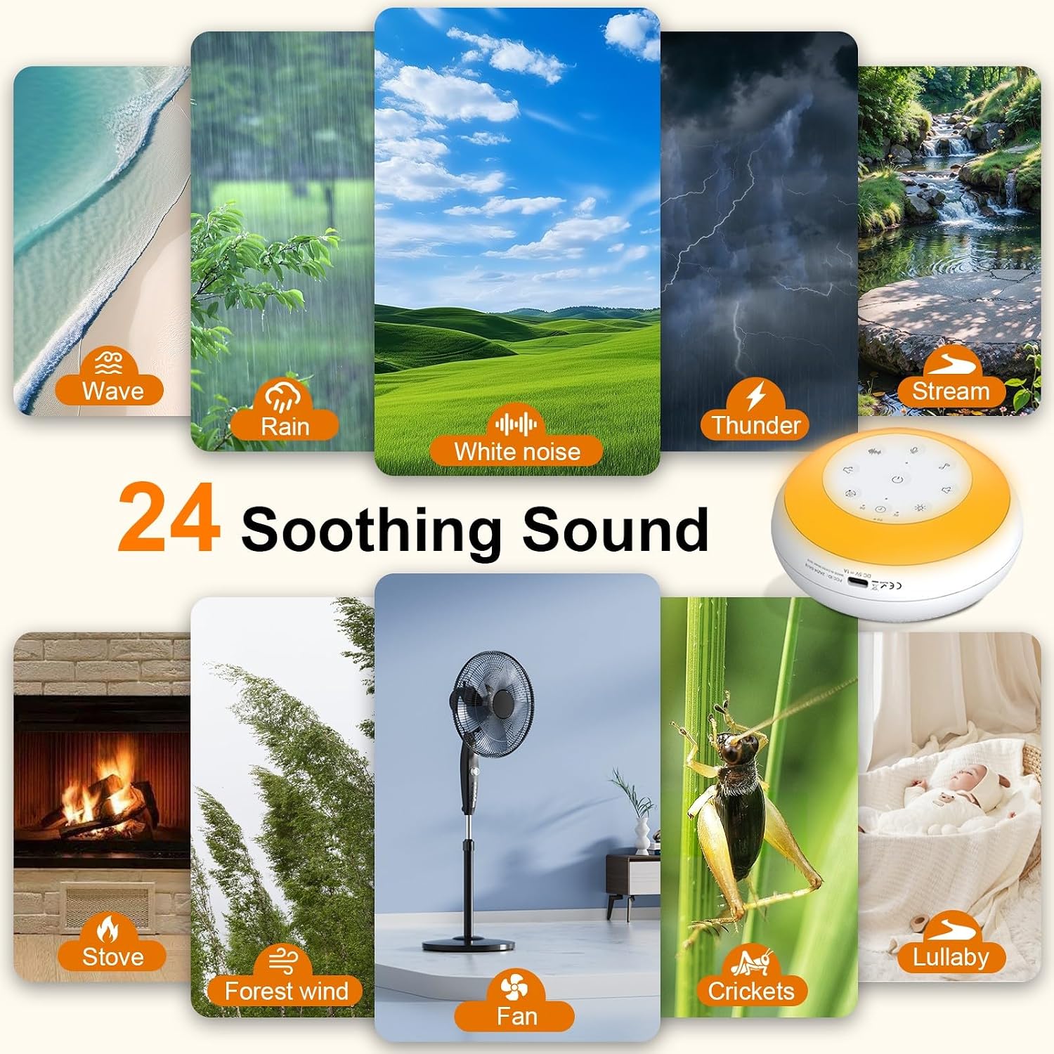 Xyngu Portable White Noise Sound Machine for Baby, Kids, Adults Sleep - 24 Soothing Natural Sounds, 7 Color Night Light, Portable Wireless…