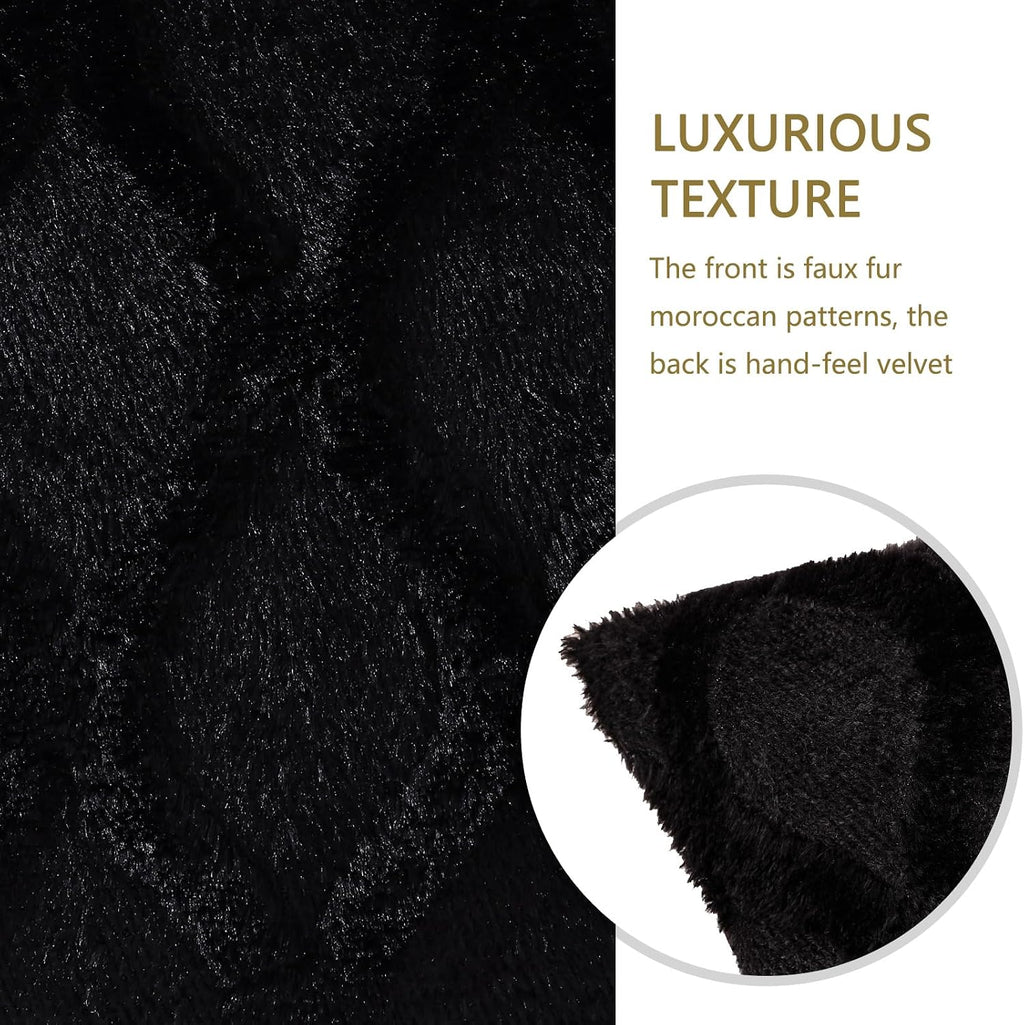 decorUhome Summer Euro Sham Throw Pillow Covers 26x26 Inch Set of 2, Soft Plush Faux Fur Wool Black Accent Couch Pillow Covers for Modern F…