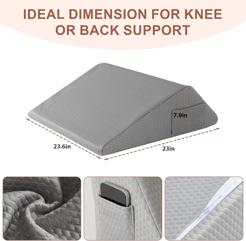Bedluxe Knee Wedge Pillow, Memory Foam Leg Pillow Bed Wedge for Sleeping, Post Surgery Triangle Pillow for Knee Support, Leg Elevation, Hip…