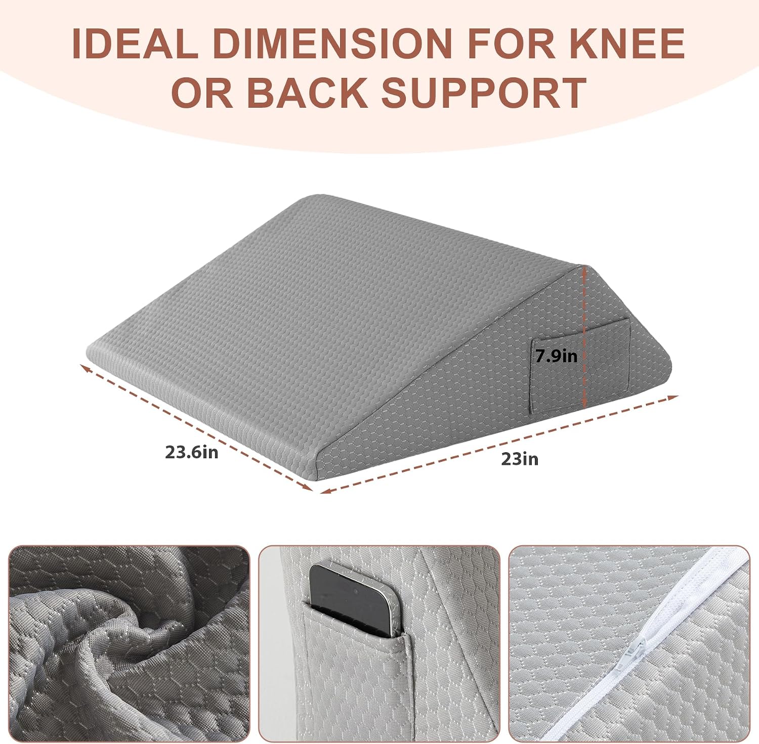 Bedluxe Knee Wedge Pillow, Memory Foam Leg Pillow Bed Wedge for Sleeping, Post Surgery Triangle Pillow for Knee Support, Leg Elevation, Hip…