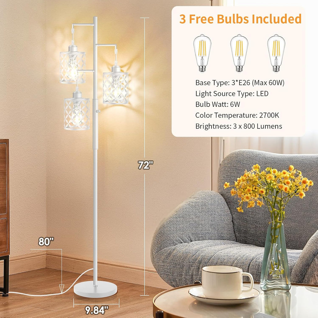 Dimmable Floor Lamp, Farmhouse Standing Lamp with Elegant Metal Cage, Industrial Tall Tree Floor Lamps for Living Room, Bedroom, Study…