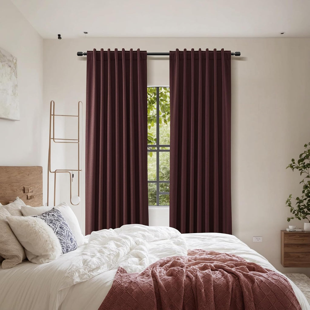 Guken Reddish Brown 100% Blackout Linen Curtains 120 Inch Length 2 Panels Set for Living Room Bedroom Back Tab/Rod Pocket Thermal Insulated…