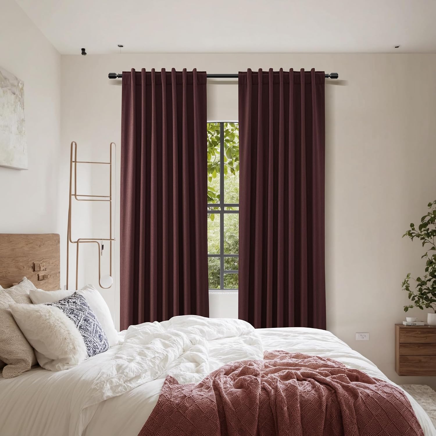 Guken Reddish Brown 100% Blackout Linen Curtains 120 Inch Length 2 Panels Set for Living Room Bedroom Back Tab/Rod Pocket Thermal Insulated…