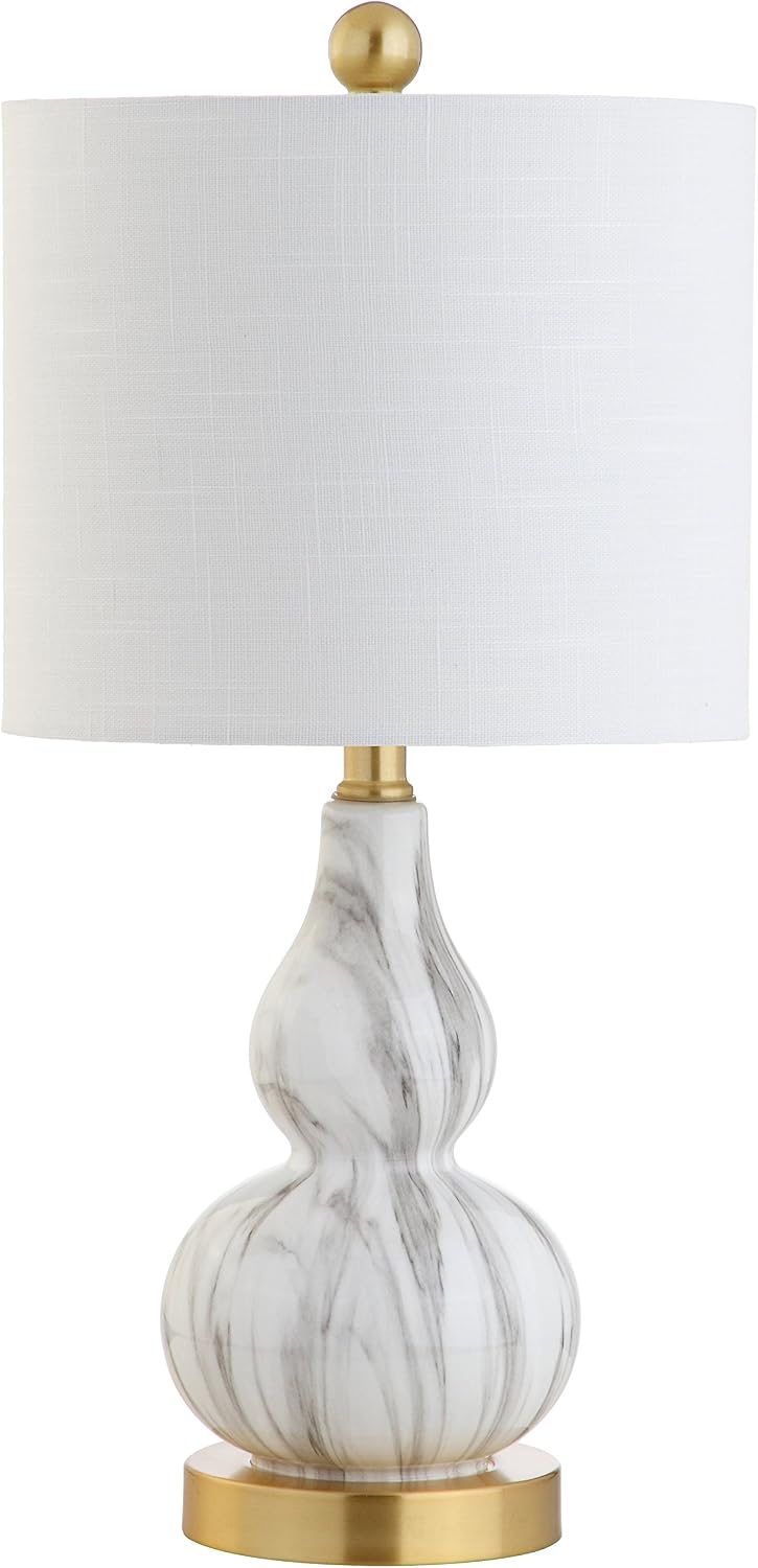 JONATHAN Y 20.5" Black/White Glass Table Lamp, Modern Gourd Bedside Nightstand Lamp for Bedroom, Living Room, White Linen Shade, LED Bulb…