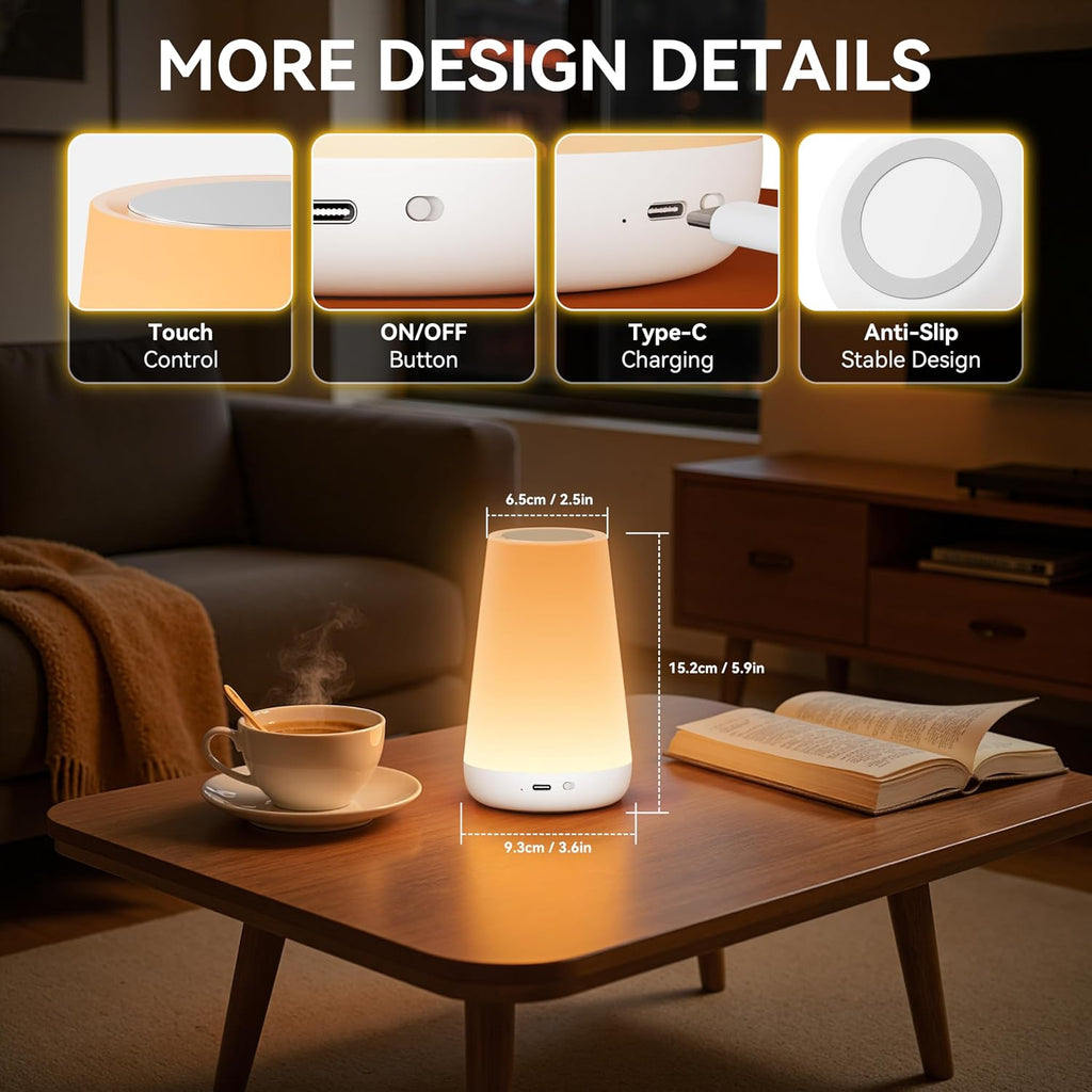 Auxmir Rechargeable LED Night Light, Touch & Remote Control Bedside Lamp with 13 Colors, 5 Brightness Levels, Portable Table Lamp for…