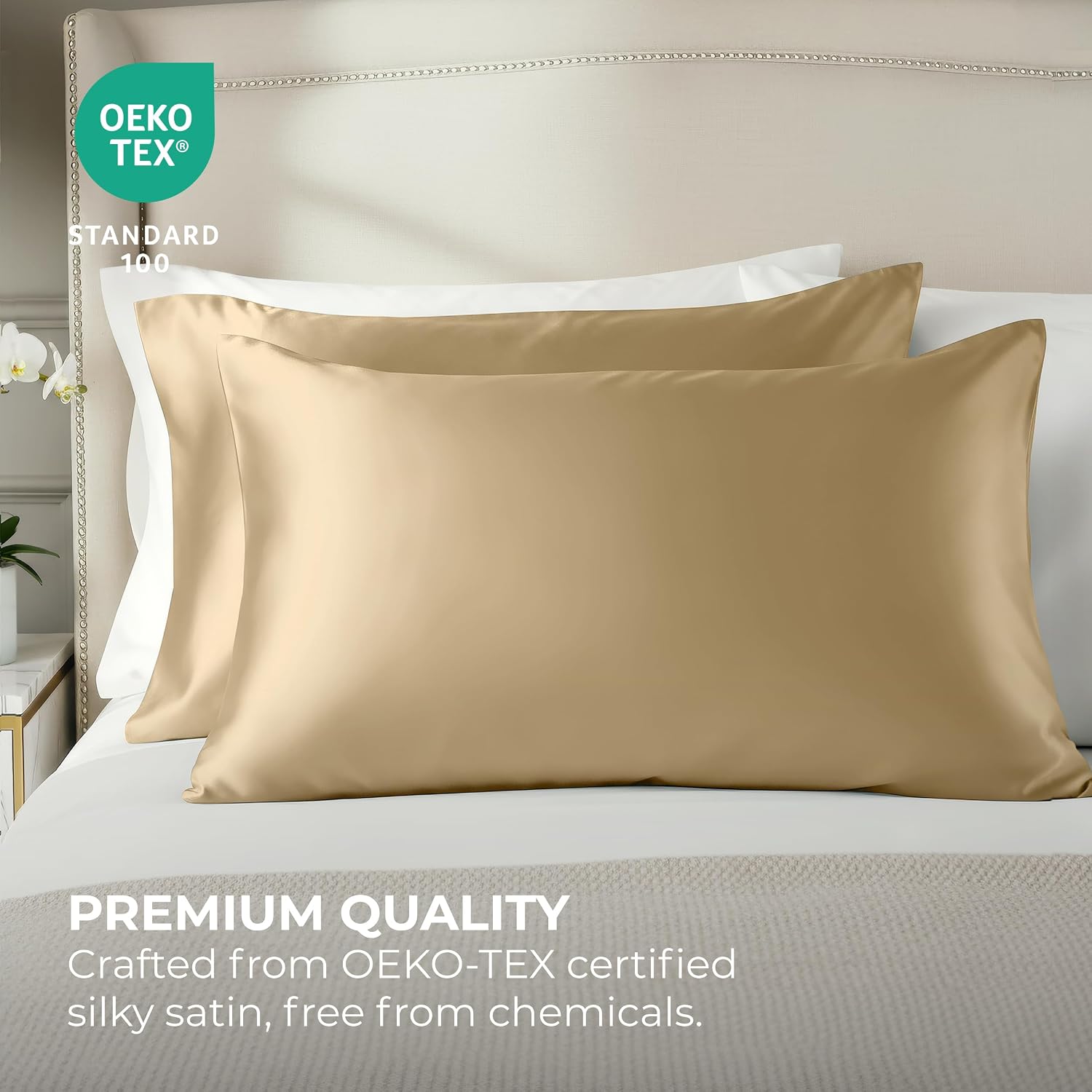 PureBedding Pure Bedding Satin Pillowcase 2 Pack - Queen Size (20"x30", Ivory) - Silky Pillow Cases for Hair and Skin - Satin Pillow Covers…