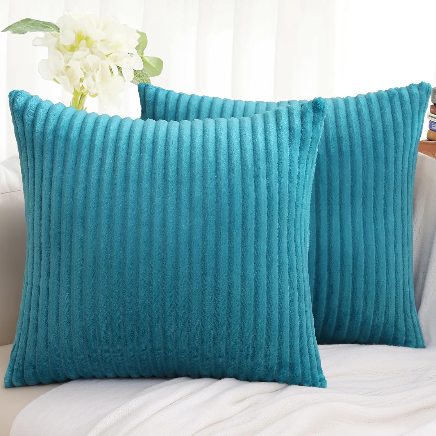SimmoreHomeDecor Simmore Decorative Summer Throw Pillow Covers 24x24 Set of 2, Soft Natural Plush Flannel Double-Sided Fluffy Couch Euro Sh…