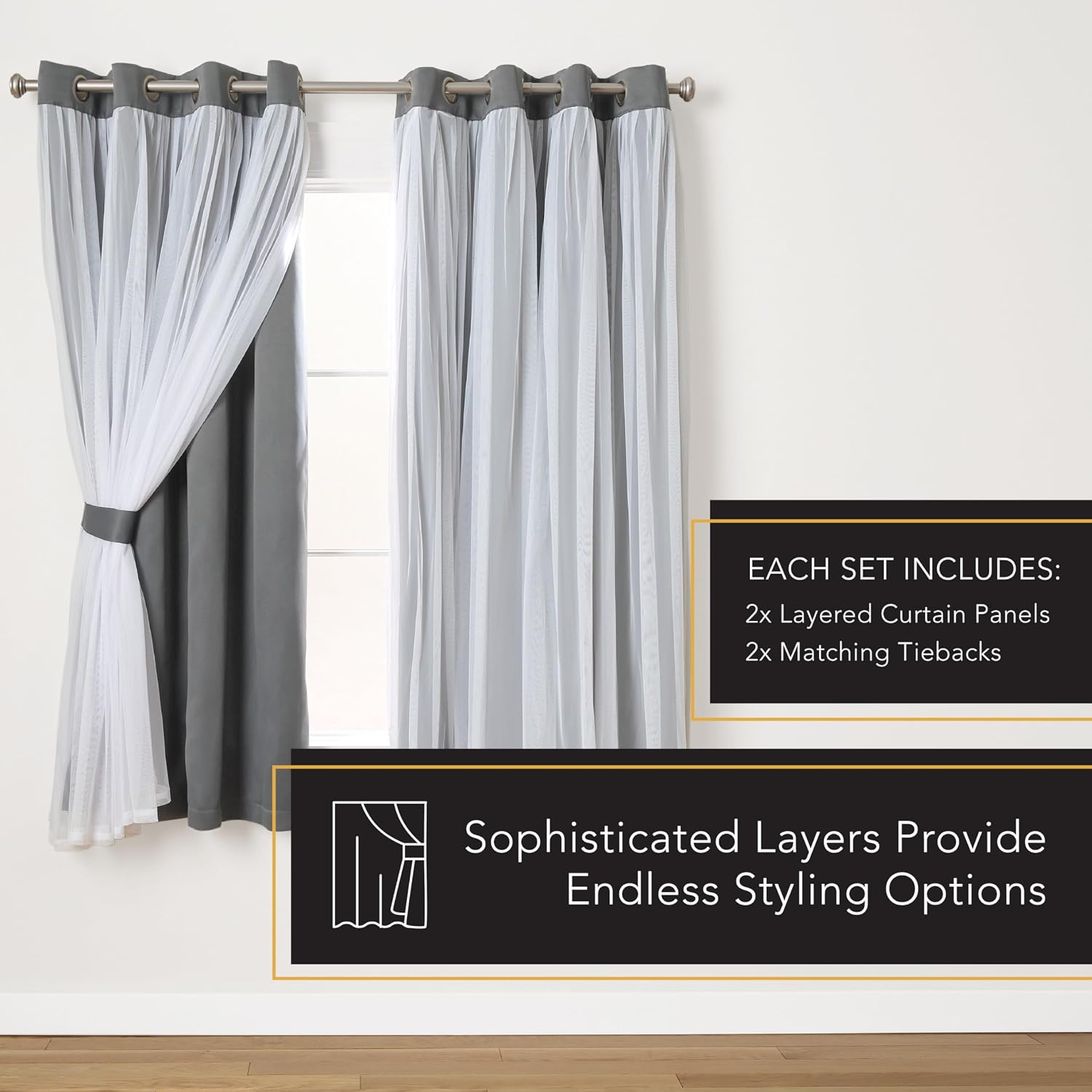 TOWN & COUNTRY LUXE Talia Double Layer Indoor Curtains, Sheer and Room Darkening Blackout, Grommet Top, Energy Efficient, 2-Pack Set…